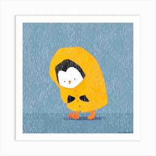 Penguin In A Raincoat Art Print