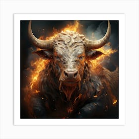 Bull In Flames 1 Art Print