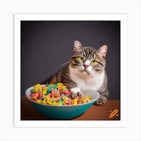 Cat Eating Cereal Art Print