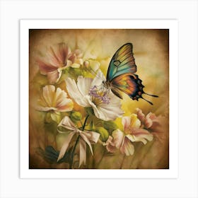 Butterfly And Flowers Art Print