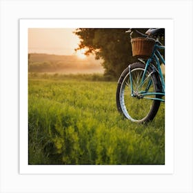 Bicycle In The Field At Sunset Art Print