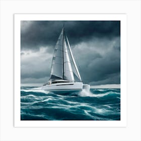 Catamaran Sailing In Rough Seas 1 Art Print