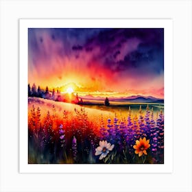 Sunset In The Meadow 1 Art Print