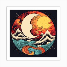 Moon And Waves 8 Art Print