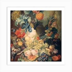 Fruit And Birds In A Vase Art Print