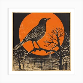 Retro Bird Lithograph European Robin 2 Art Print