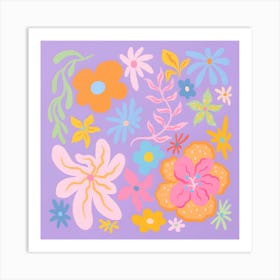 Flowers On A Purple Background Art Print