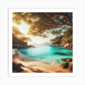 A tranquil and secluded beach with crystal clear turquoise waters.1 Art Print