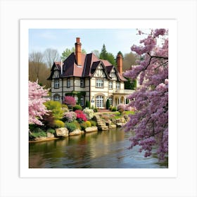 Cherry Blossoms By The River 1 Art Print