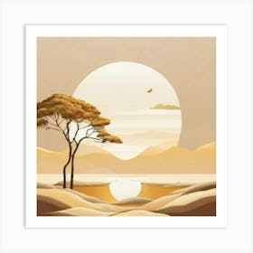 Savannah Landscape gold and beige Art Print