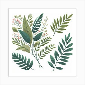 Bouquet of tropical leaves and branches, Vector art 2 Art Print