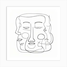 Abstract face art. Black and white. White background Art Print