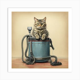 Cat On Vacuum Cleaner Art Print