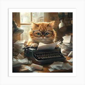 Funny Cat Writer Vintage 8 Art Print