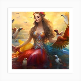 Mermaid And Birds Art Print