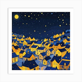 Paper Art Illustration Concept Of Heaven Night Landscape Of Village Tove Jansson Illustration Of A Girl Looking Up At The Stars (1) Art Print