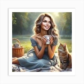 Picnic With Cats Art Print