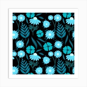 Flower Nature Blue Black Art Pattern Floral Art Print