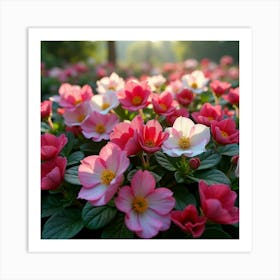 A Lush Garden Of Vibrant Pink And White Begonias With Morning Dew 2 Art Print