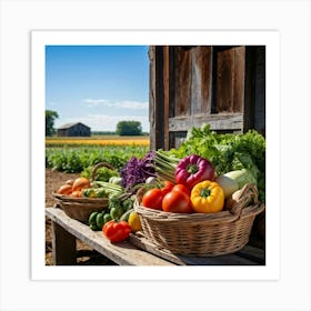 Assorted Vegetables In Peak Season Diverse Lush Greens Ripe Red Tomatoes Plump Purple Eggplants Art Print