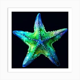 Watercolor Starfish On Black Background 1 Art Print