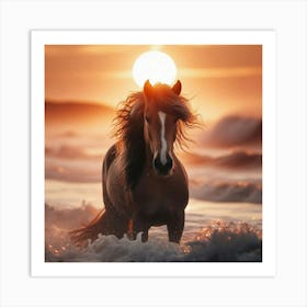 Horse At Sunset Art Print