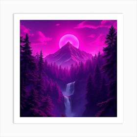 Purple Landscape With Waterfall Art Print