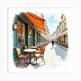 Watercolor Of A Parisian Café With Elegant Tables, Chairs, And Charming Street Views 1 Art Print