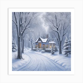 Winter Cottage In The Woods Art Print