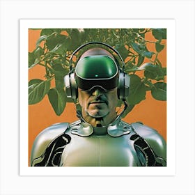 Robot With Headphones 7 Art Print