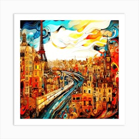 A Paris Street - Paris Eiffel Tower Cityscape Art Print