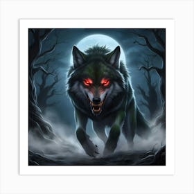 A Wolf With Glowing Red Eyes Art Print