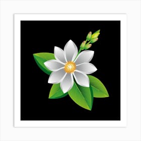 White Flower On Black Background Art Print