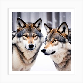 Two Wolves In The Snow Art Print