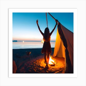 Campfire On The Beach Art Print