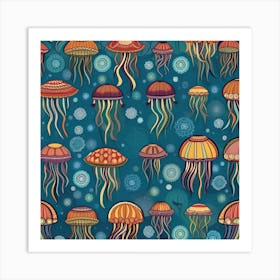 Jellyfish Seamless Pattern Art Print