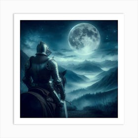 Knight On Horseback At Night Art Print