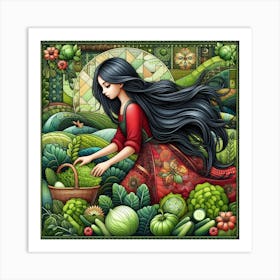 A beautiful young girl in fields Art Print