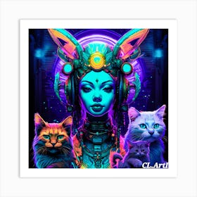 Cat Lady With Cats Art Print