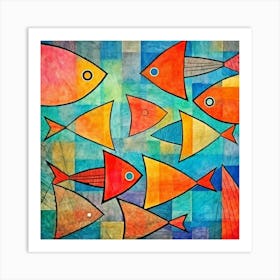 Maraclemente Fish Painting Style Of Paul Klee Seamless Art Print