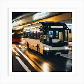 Bus On The Street At Night Art Print