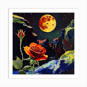 Roses And Moon Art Print