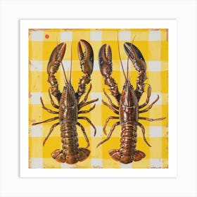 Lobster Yellow Checkerboard 1 Art Print