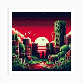 8-bit post-apocalyptic city ruins 3 Art Print