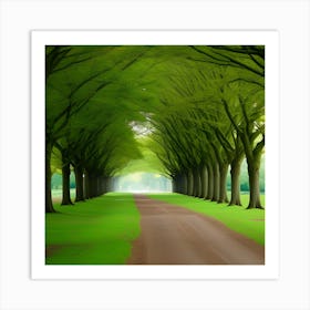 Green Tree Lined Road Art Print