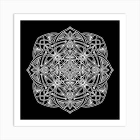 White Mandala on Black Background Art Print