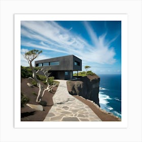 Beautiful Charcoal Grey Modern House Situated On A Cliff 1 Affiche