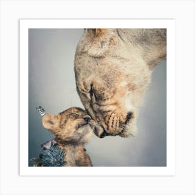 Lioness And Cub Light Art Print