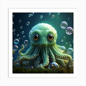 Firefly Adorable Cthulhu Floating Among Shimmering Soap Bubbles 64102 Art Print