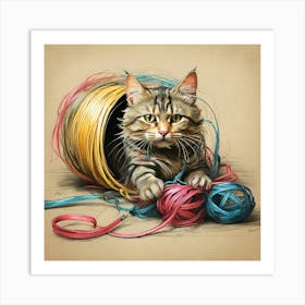 Cat With Yarn 5 Art Print